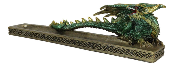 Ebros Gift Medieval Celtic Green Dragon Roaring Incense Burner Holder Decorative Figurine