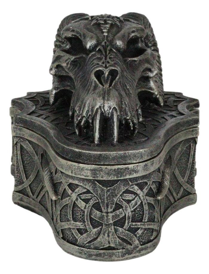 Ebros Gift Medieval Celtic Tribal Knotwork Resting Dragon Skull Decorative Box Figurine
