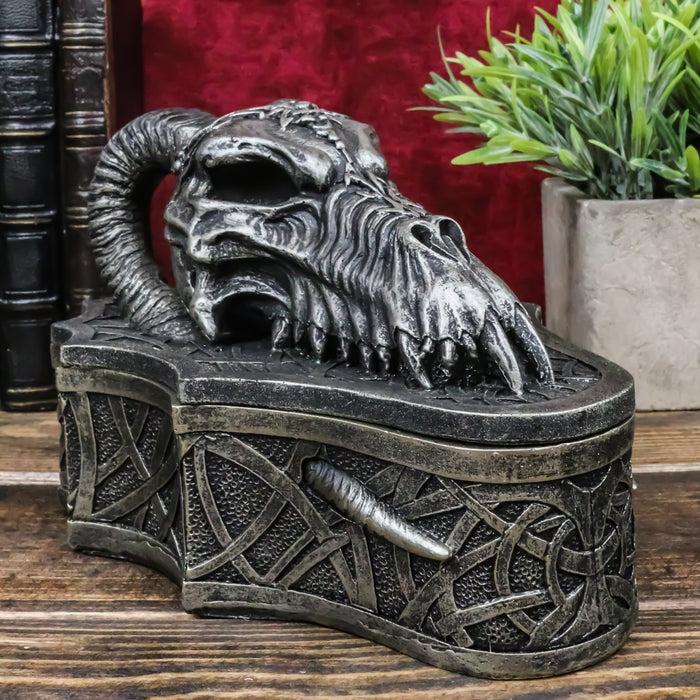 ebros gift Medieval Celtic Tribal Knotwork Resting Dragon Skull Decorative Box Figurine