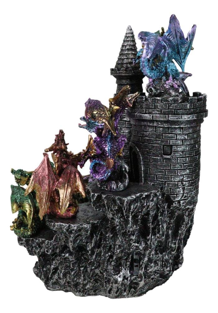 Ebros Gift Medieval Colorful 12 Mini Dragons On Mountain Stonewall Castle Display Stand Set