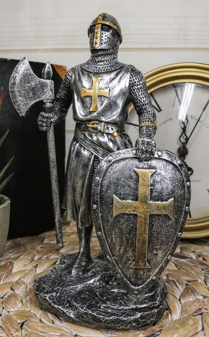 Ebros Gift Medieval Crusader Knight Of The Cross With Axe And Broad Shield Figurine 7"H