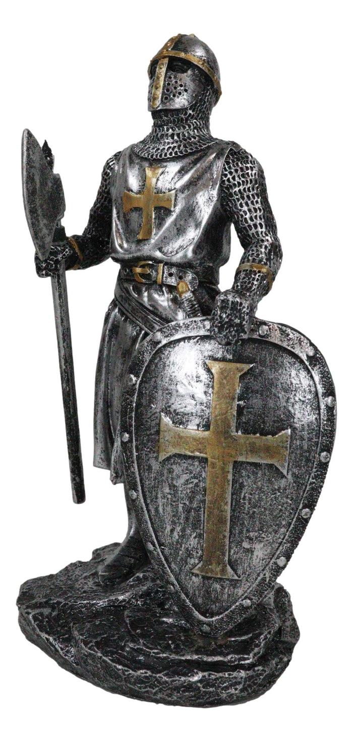 Ebros Gift Medieval Crusader Knight Of The Cross With Axe And Broad Shield Figurine 7"H