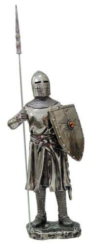 Ebros Gift Medieval Crusader Knight Statue Silver Finishing Cold Cast Resin Statue 7"H