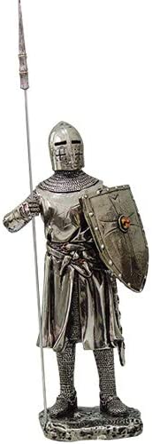 ebros gift Medieval Crusader Knight Statue Silver Finishing Cold Cast Resin Statue 7"H