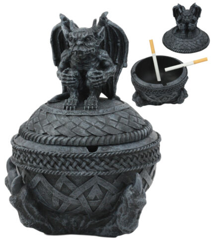 ebros gift Medieval Dragon Claw Gripping Celtic Orb With Gothic Gargoyle Ashtray Statue