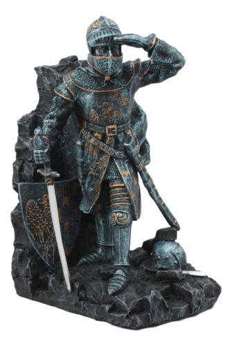 Ebros Gift Medieval Dragon Heraldry Knight Bookends Statue 8"Tall Set Suit Of Armor Knights