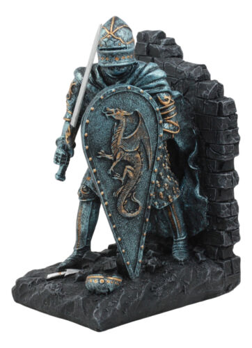 Ebros Gift Medieval Dragon Heraldry Knight Bookends Statue 8"Tall Set Suit Of Armor Knights