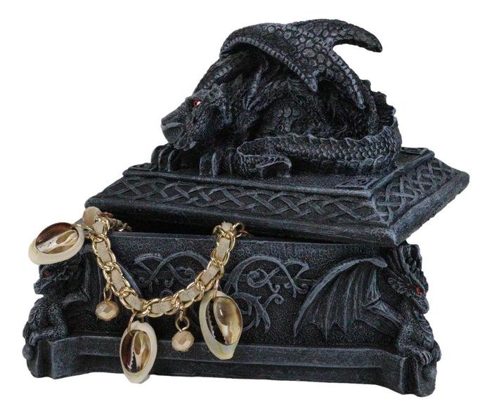 ebros gift Medieval Dragon On Celtic Knotwork Hero's Cathedric Tomb Trinket Jewelry Box