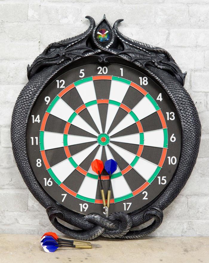 ebros gift Medieval Dungeon Crystal Jade Dual Dragon Dart Board Wall Sculpture 20.5"H Decor