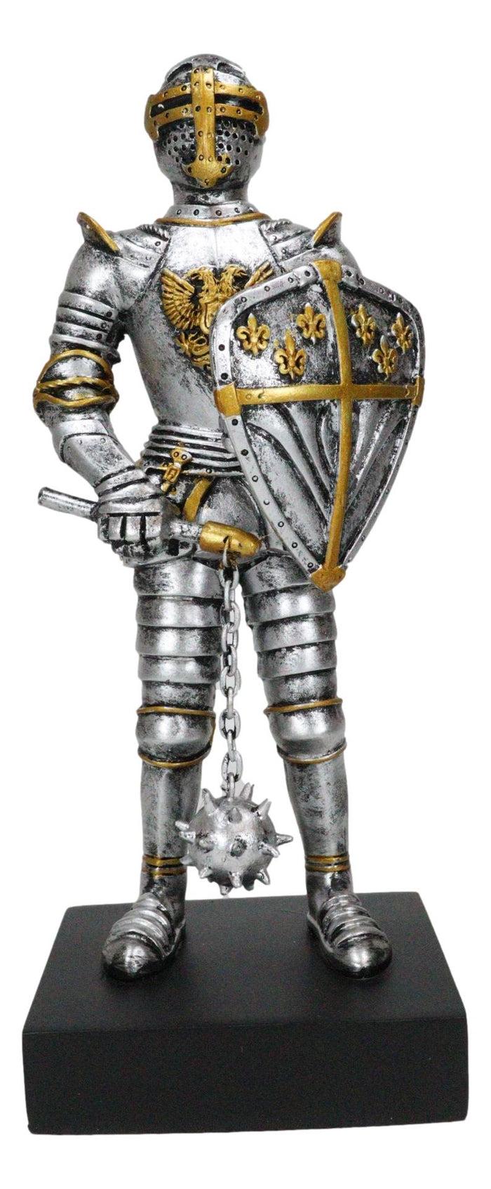 Ebros Gift Medieval Eagle Heraldry Knight Crusader Le Fleur Shield And Mace Flail Figurine