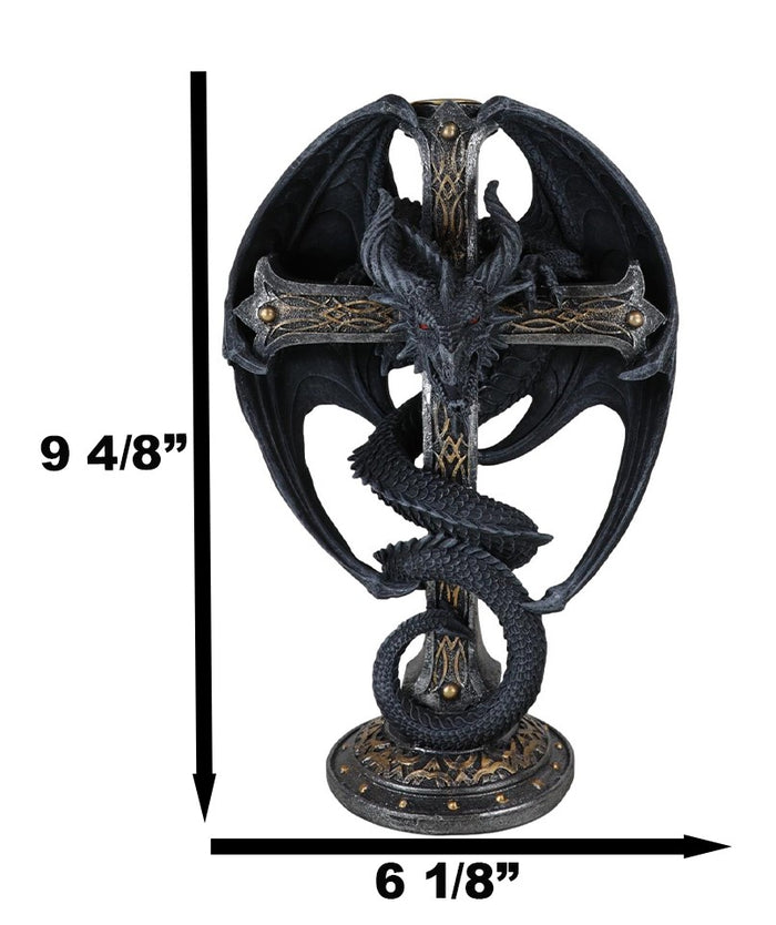 Ebros Gift Medieval Fantasy Altar Drake Dragon Coiled On Celtic Knotwork Cross Candleholder