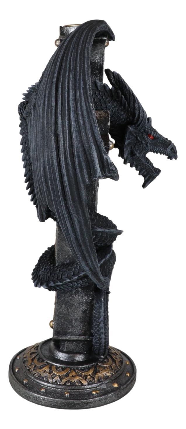 Ebros Gift Medieval Fantasy Altar Drake Dragon Coiled On Celtic Knotwork Cross Candleholder