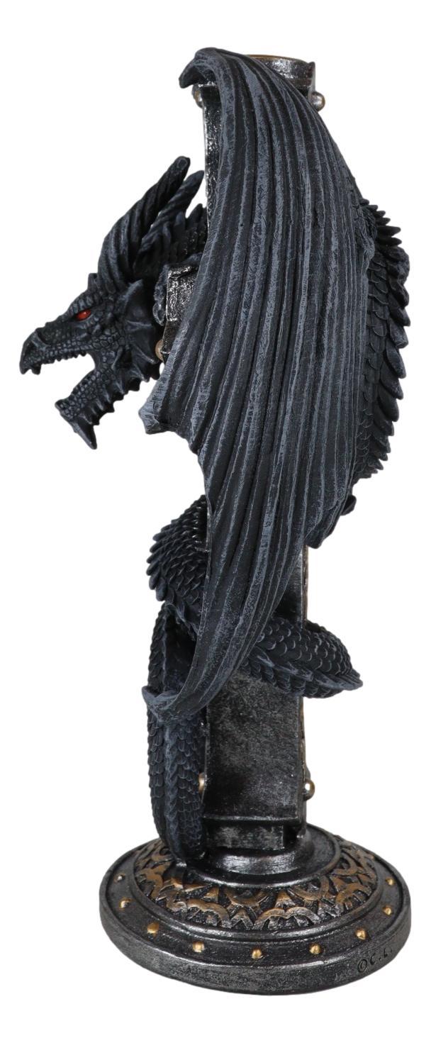 Ebros Gift Medieval Fantasy Altar Drake Dragon Coiled On Celtic Knotwork Cross Candleholder