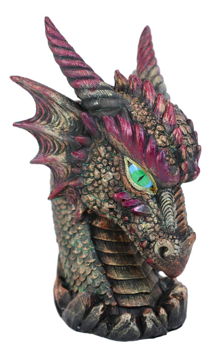 Ebros Gift Medieval Fantasy Hydra Fin Red Spiked Dragon Head With Bright Eyes Statue 8"H