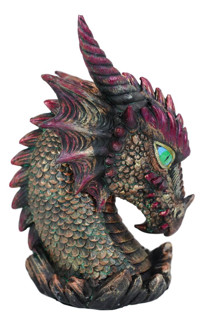 Ebros Gift Medieval Fantasy Hydra Fin Red Spiked Dragon Head With Bright Eyes Statue 8"H