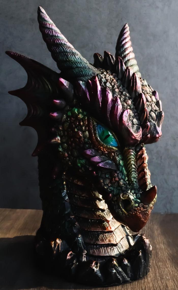 ebros gift Medieval Fantasy Hydra Fin Red Spiked Dragon Head With Bright Eyes Statue 8"H