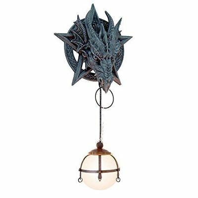 Ebros Gift Medieval Fantasy Pentagram Dragon Sculptural Wall Lamp With Hanging Light Orb