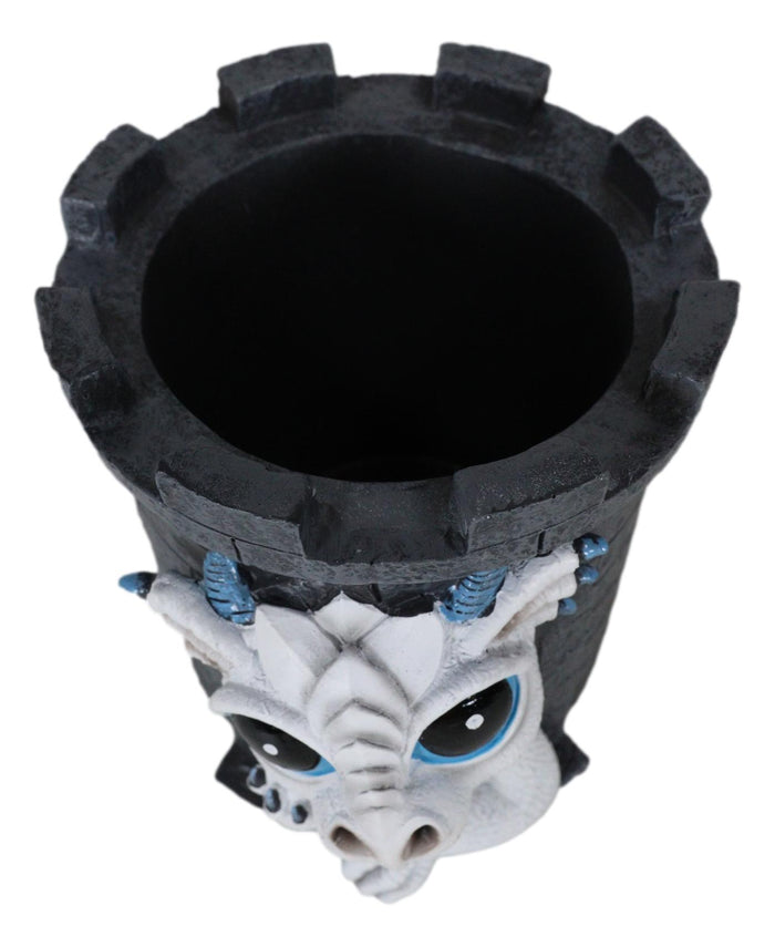 Ebros Gift Medieval Fantasy Whimsical White Wyrmling Dragon In Castle Tower Pen Holder