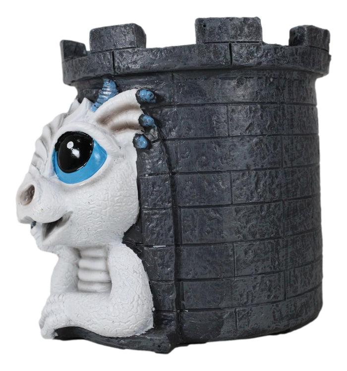 Ebros Gift Medieval Fantasy Whimsical White Wyrmling Dragon In Castle Tower Pen Holder