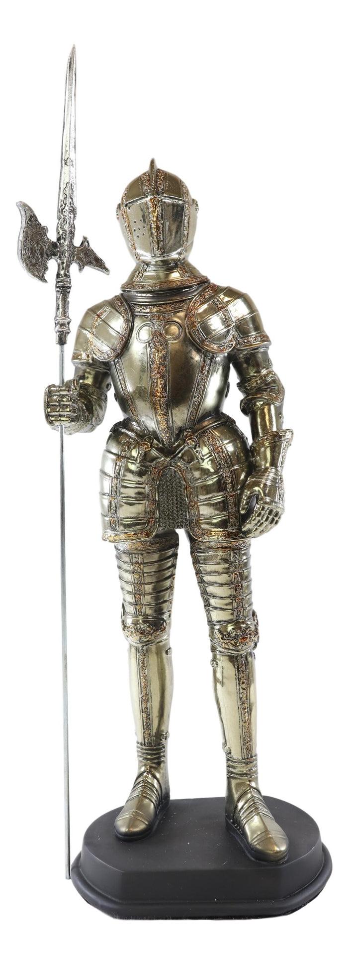 ebros gift Medieval Fleur De Lis French Halberdier Pikeman Knight In Suit Of Armor Statue