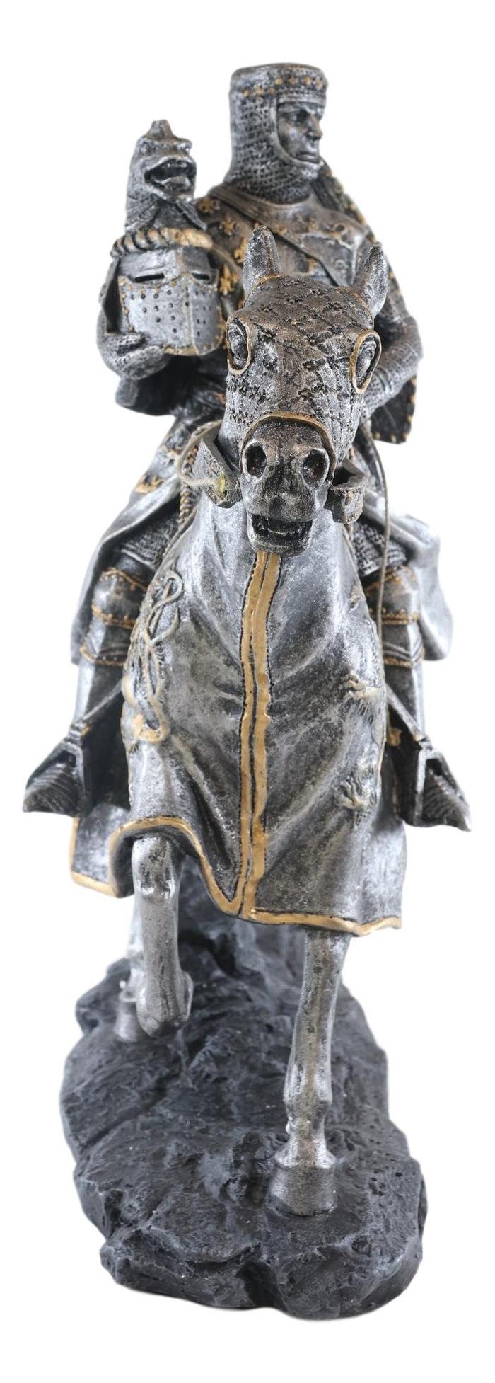 Ebros Gift Medieval Fleur De Lis French Knight With Dragon Helmet On Armored Horse Statue