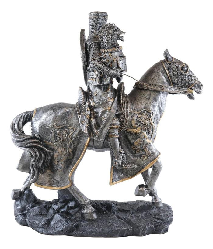 Ebros Gift Medieval Fleur De Lis French Knight With Dragon Helmet On Armored Horse Statue