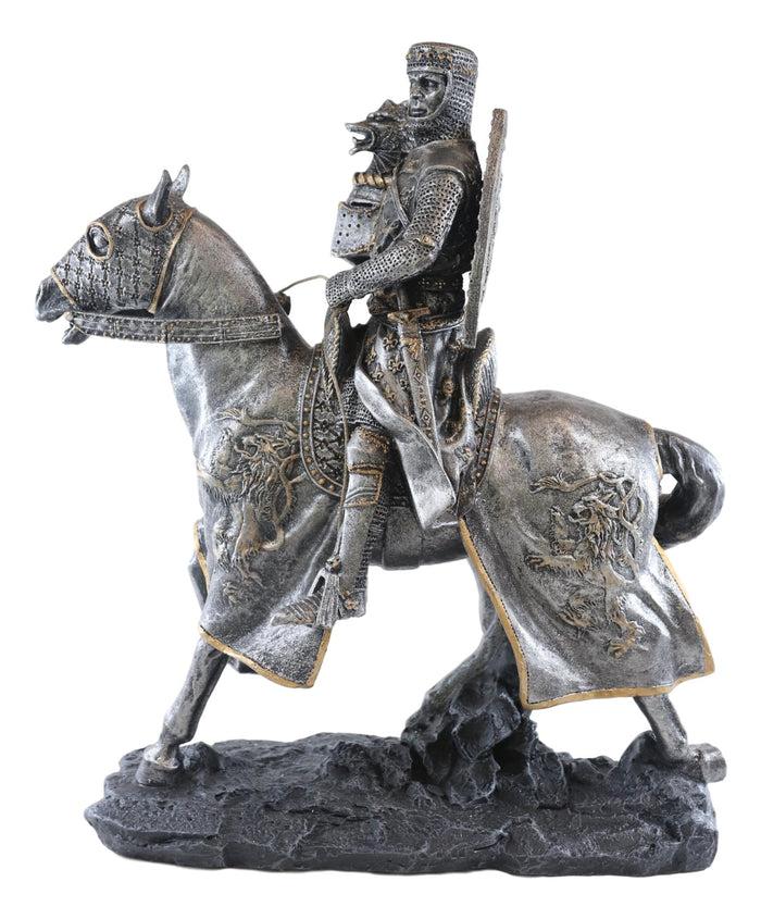 Ebros Gift Medieval Fleur De Lis French Knight With Dragon Helmet On Armored Horse Statue
