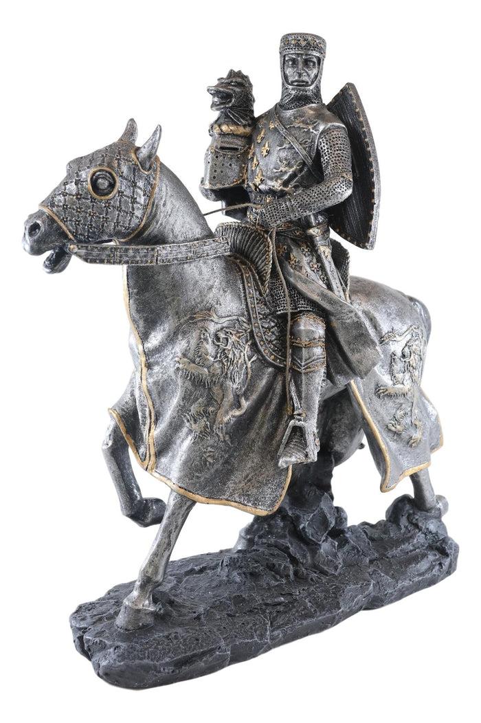 ebros gift Medieval Fleur De Lis French Knight With Dragon Helmet On Armored Horse Statue