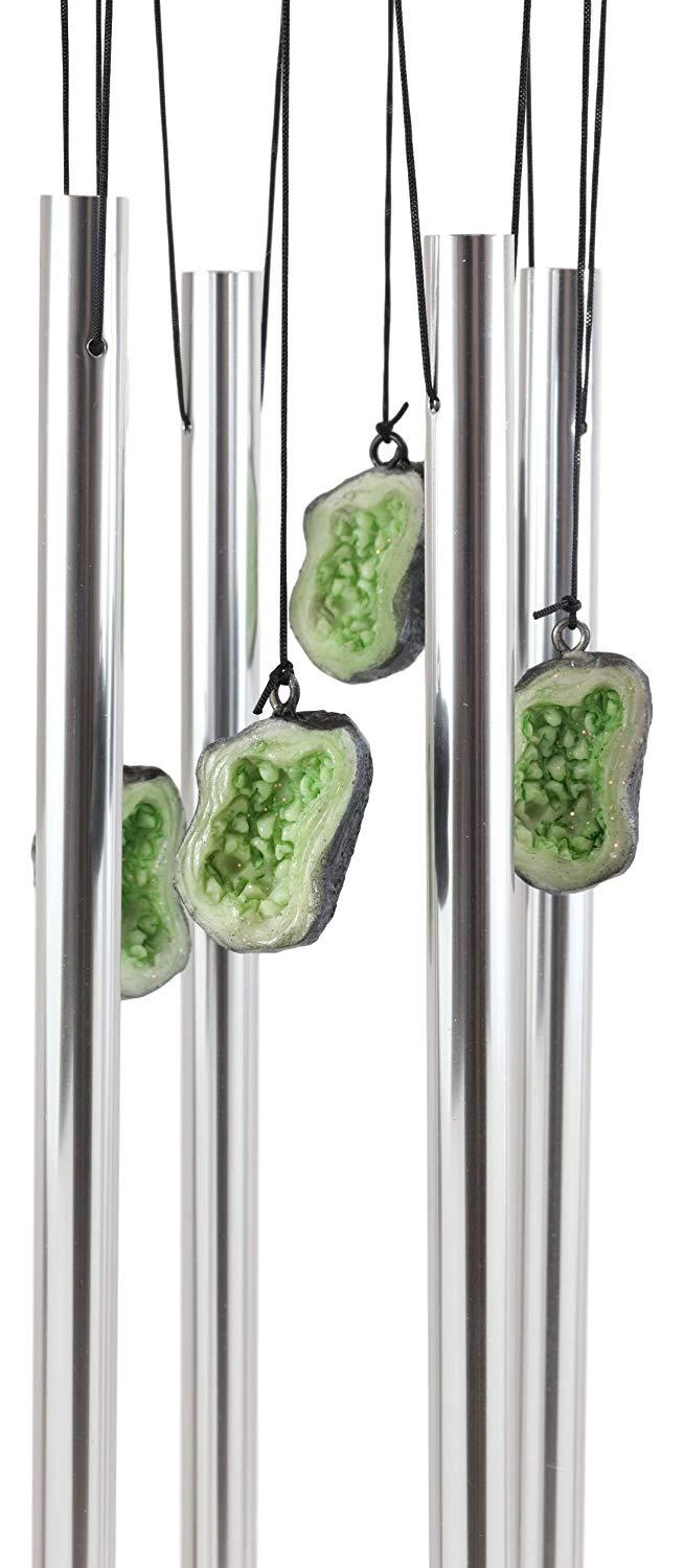 Ebros Gift Medieval Green Dragon Guarding Emerald Crystal Geode Rock Figurine Wind Chime