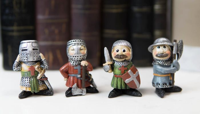 ebros gift Medieval Knight Crusader Templar Sword Axe Shield Armor Mini Figurine Set of 4