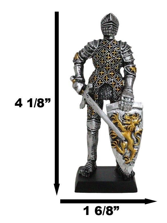 Ebros Gift Medieval Knight In Suit Of Armor With Sword Lion Heraldry Shield Mini Figurine