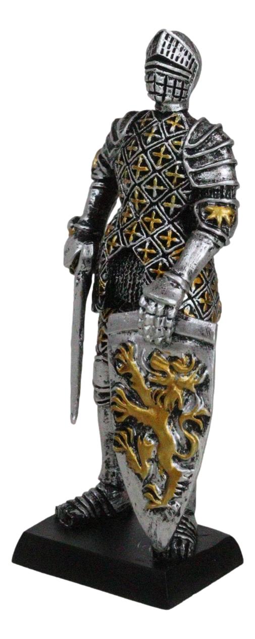 Ebros Gift Medieval Knight In Suit Of Armor With Sword Lion Heraldry Shield Mini Figurine