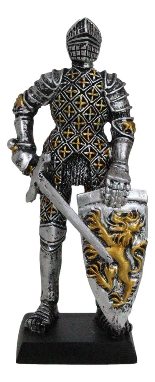 ebros gift Medieval Knight In Suit Of Armor With Sword Lion Heraldry Shield Mini Figurine