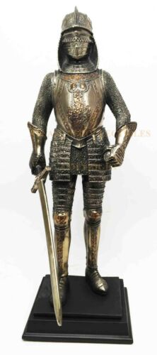 ebros gift Medieval Knight Statue Bronze Finishing Cold Cast Resin Statue 12 3/4" tall