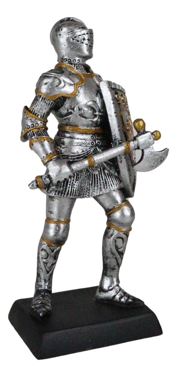 Ebros Gift Medieval Knight With Hand Axe And Heraldry Coat Of Arms Shield Mini Figurine