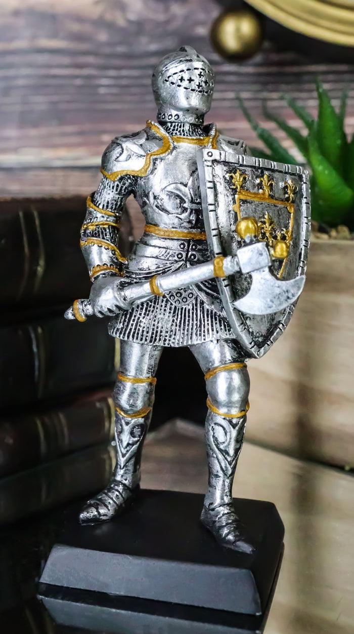 ebros gift Medieval Knight With Hand Axe and Heraldry Coat of Arms Shield Mini Figurine