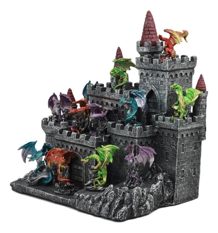 Ebros Gift Medieval Mini Dragons Guarding King's Landing Castle Fortress Display Statue Set