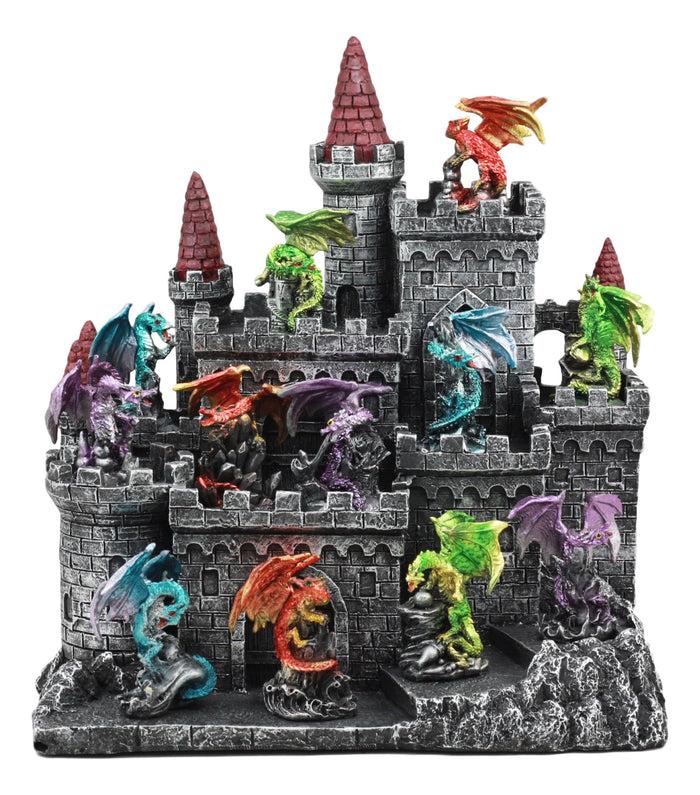Ebros Gift Medieval Mini Dragons Guarding King's Landing Castle Fortress Display Statue Set