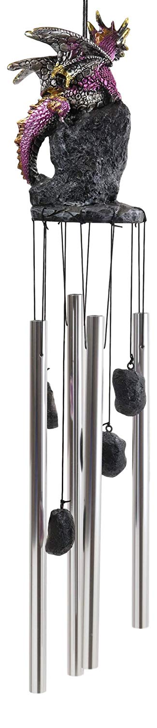 Ebros Gift Medieval Purple Dragon Guarding Topaz Crystal Geode Rock Figurine Wind Chime
