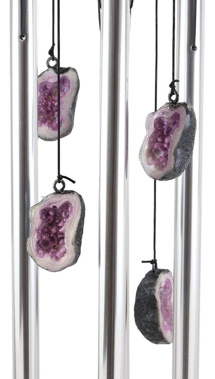 Ebros Gift Medieval Purple Dragon Guarding Topaz Crystal Geode Rock Figurine Wind Chime