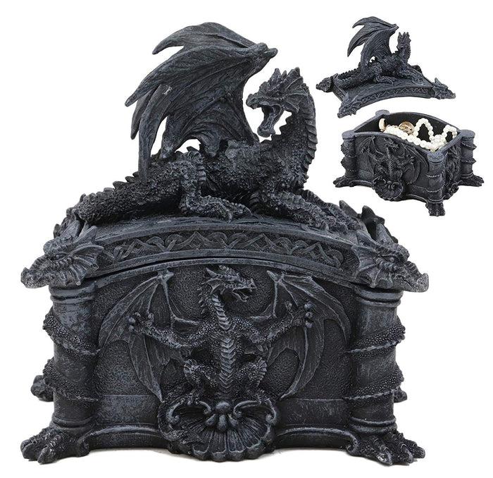 Ebros Gift Medieval Roaring Fire Dragon On Celtic Knotwork Trinket Jewelry Box Statue Decor
