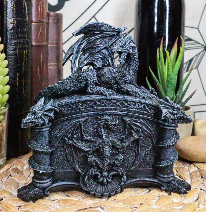 ebros gift Medieval Roaring Fire Dragon On Celtic Knotwork Trinket Jewelry Box Statue Decor