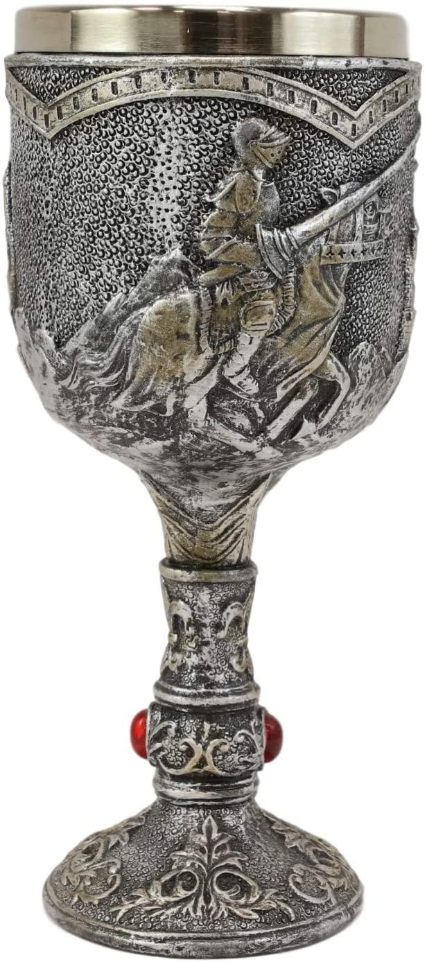 Ebros Gift Medieval Royal Charging Horse Knight Chivalry Wine Drink Goblet Chalice 5oz