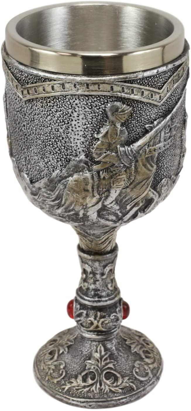 ebros gift Medieval Royal Charging Horse Knight Chivalry Wine Drink Goblet Chalice 5oz
