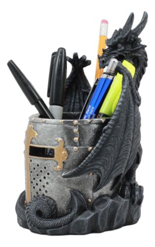 Ebros Gift Medieval Saint George Dragon Guarding Medieval Knight Helmet Pen Holder Statue