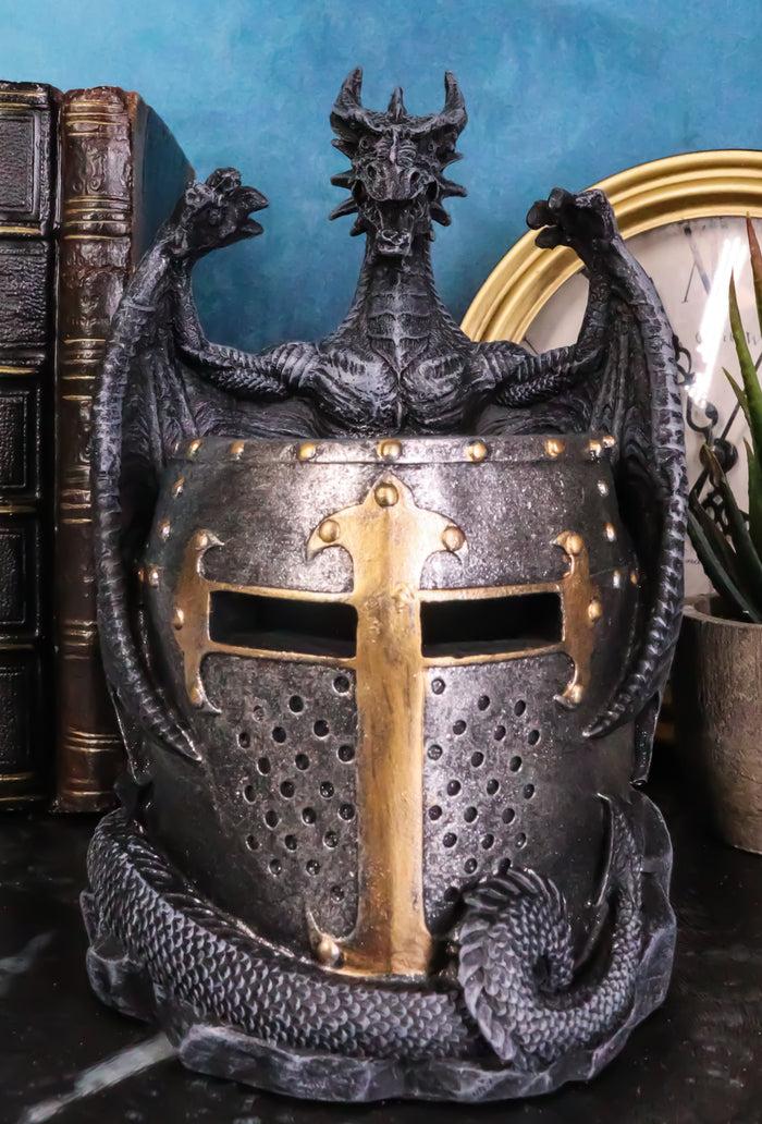 ebros gift Medieval Saint George Dragon Guarding Medieval Knight Helmet Pen Holder Statue