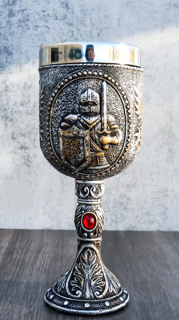 ebros gift Medieval Sir Swordsman Knight Suit of Armor Wine Drink Goblet Chalice 5oz