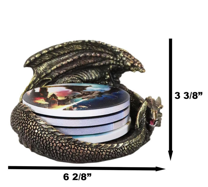 Ebros Gift Medieval Smaug Dragon Coaster Set Sleeping Drake Holder With Four Coasters Decor