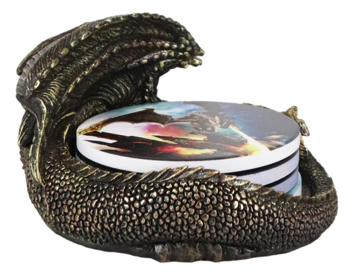 Ebros Gift Medieval Smaug Dragon Coaster Set Sleeping Drake Holder With Four Coasters Decor