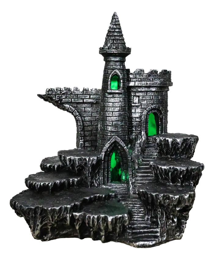 ebros gift Medieval Stonewall Castle Fortress On Rock Steppes Display Stand W/ LED Figurine